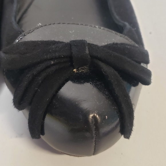 EMPORIO ARMANI Black Suede/Patent Leather Round-Toe Bow Flats Sz 38 Italy - Picture 4 of 12
